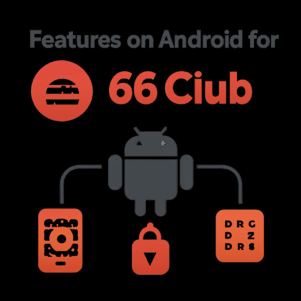 An educational diagram illustrating the features of the 66 Club app for Android.