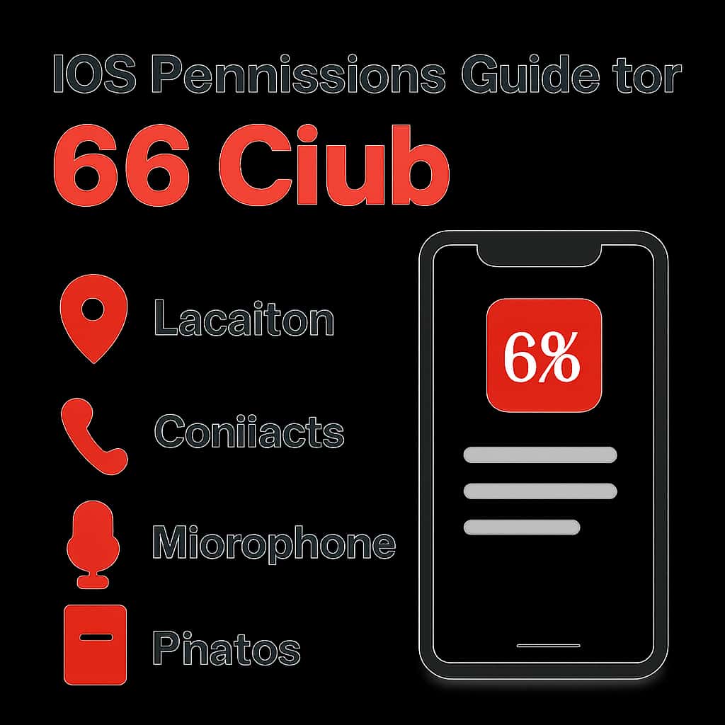 An educational diagram detailing permission requirements for the 66 Club app on iOS devices.