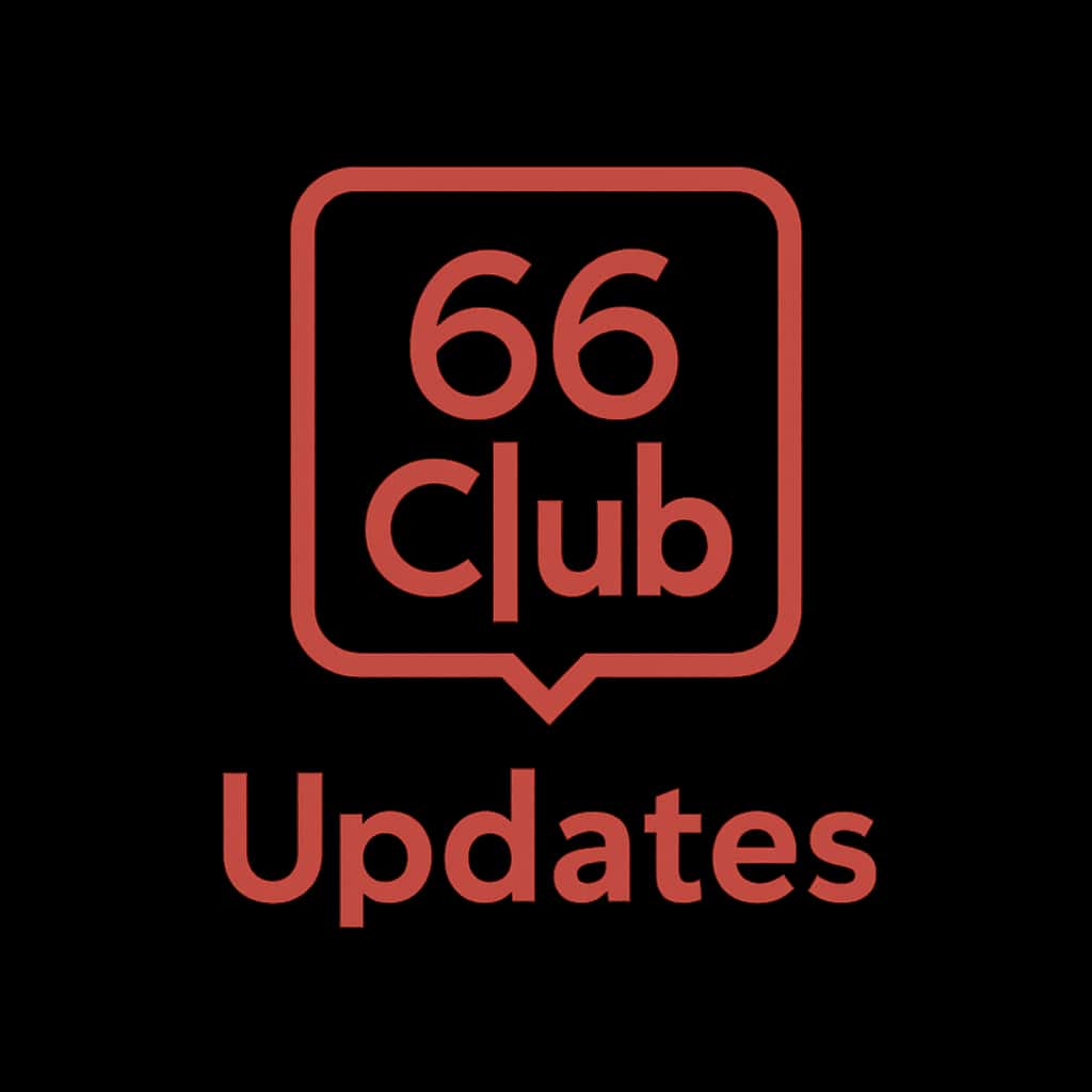 A simple badge design representing 66 Club Updates with the text 'Updates'.